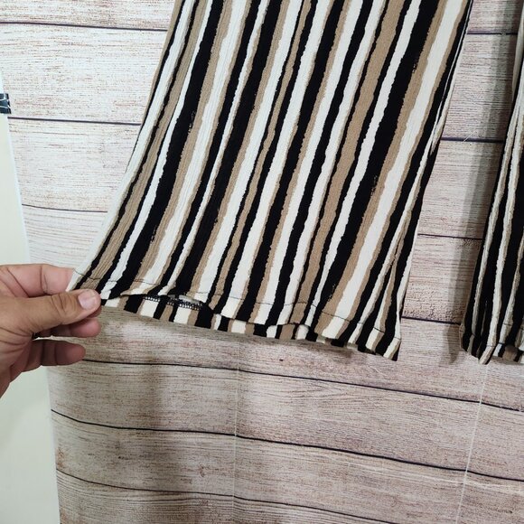 Maxine Nichols Brown Cream Wide Leg Flowy Pull On Tie Front Pants Size L (28x24) - Picture 3 of 13